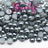 Medium Grey Pearls Resin Round Flat Back Loose Pearls