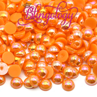 Orange AB Pearls Resin Round Flat Back Loose Pearls