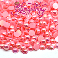 Pink AB Pearls Resin Round Flat Back Loose Pearls