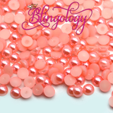 Pink Pearls Resin Round Flat Back Loose Pearls