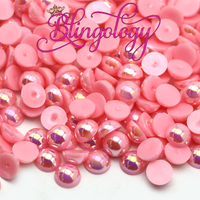 Pretty In Pink AB Pearls Resin Round Flat Back Loose Pearls
