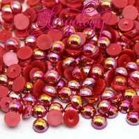 Red AB Pearls Resin Round Flat Back Loose Pearls