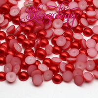 Red Pearls Resin Round Flat Back Loose Pearls