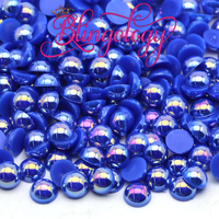Royal Blue AB Pearls Resin Round Flat Back Loose Pearls