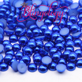 Royal Blue Pearls Resin Round Flat Back Loose Pearls