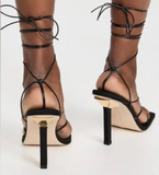 Good American Cage Slanted Sandals Neoprene Black Lace Up Heel Size 10