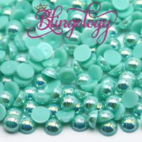 Seafoam AB Pearls Resin Round Flat Back Loose Pearls