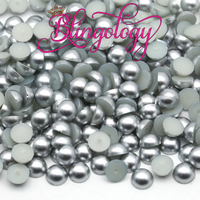 Matte Silver Pearls Resin Round Flat Back Loose Pearls