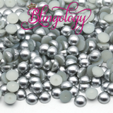 Matte Silver Pearls Resin Round Flat Back Loose Pearls