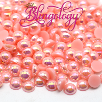 Soft Pink AB Pearls Resin Round Flat Back Loose Pearls