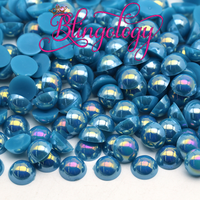 Teal AB Pearls Resin Round Flat Back Loose Pearls