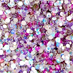 SS6-SS20/2-5mm Pink Purple Rainbow Glass Round Flat Back Rhinestones Mixed Set #33 - 1000pcs