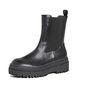 Good American Chelsea Pull On Leather Black Boots Size 5.5