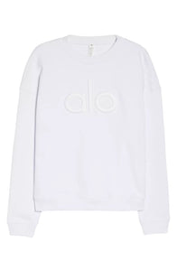 NWT ALO Yoga UNISEX Renown Emblem Crew Neck Sweatshirt White Pullover Size XL