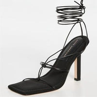 Good American Cage Slanted Sandals Neoprene Black Lace Up Heel Size 8