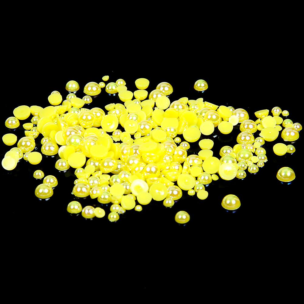 10mm Yellow AB Resin Round Flat Back Loose Pearls - 500pcs