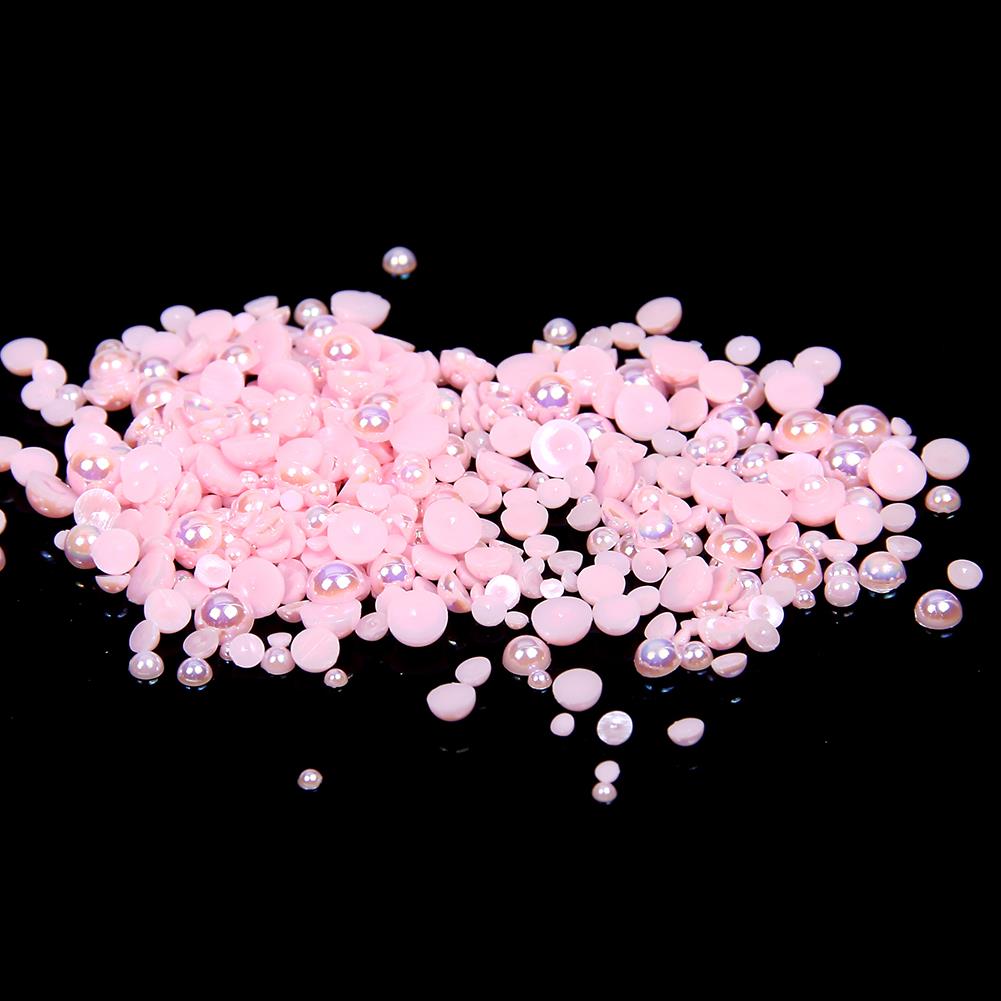 10mm Light Pink AB Resin Round Flat Back Loose Pearls - 500pcs