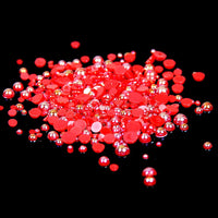 8mm Red AB Resin Round Flat Back Loose Pearls - 500pcs