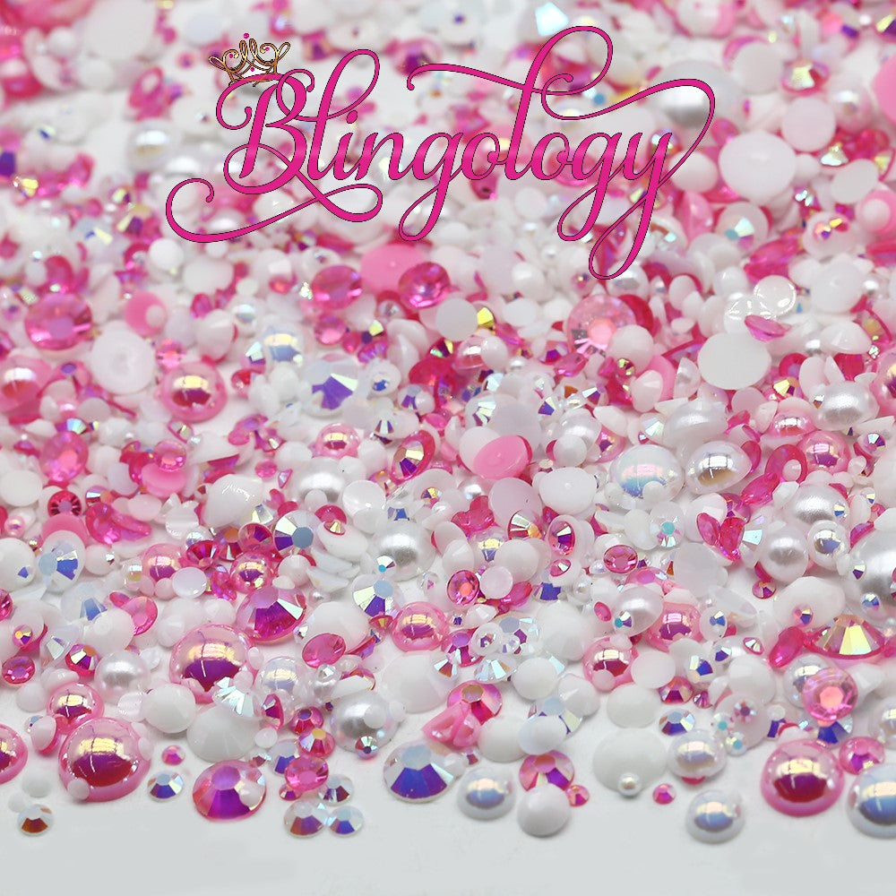 2-10mm Mixed Pearls and Rhinestones Resin Round Flat Back Loose Pearls #108 - 2000pcs