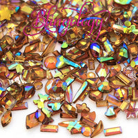 Mixed Shape Resin Rhinestones Coffee AB Brown Transparent Rhinestones, Heart, Round, Star, Moon, Diamond Flat Back Loose Rhinestones - 500pcs *DISCLAIMER*