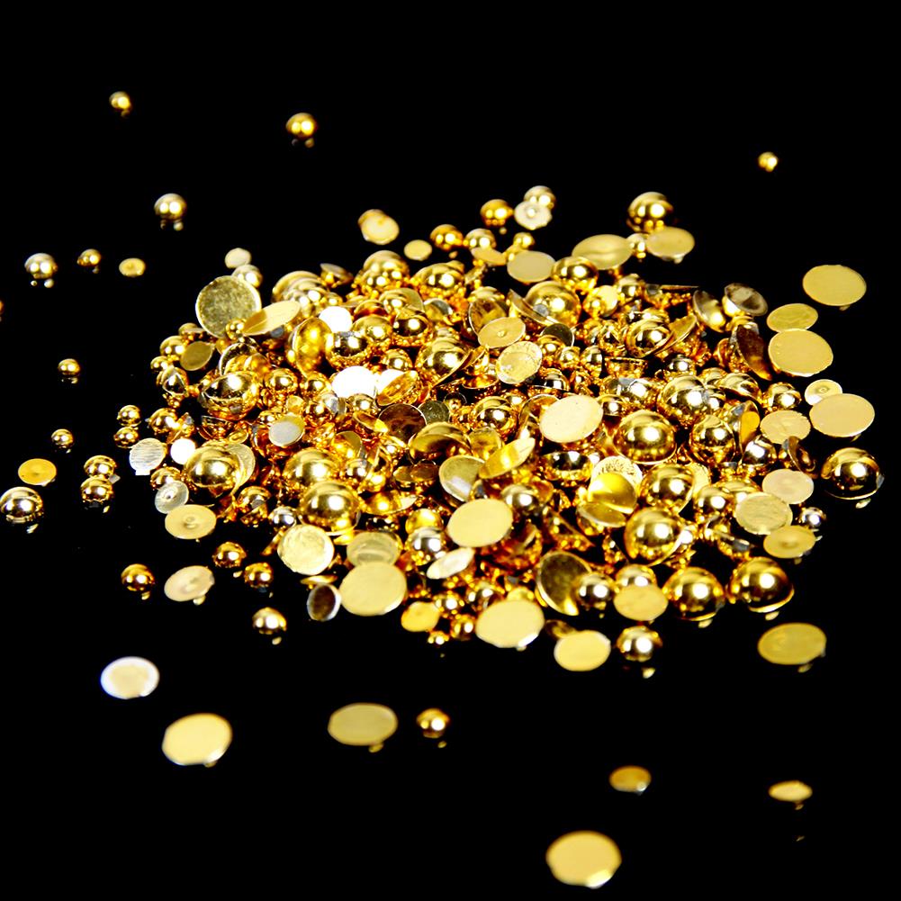10mm Shiny Gold Metallic Resin Round Flat Back Loose Pearls - 500pcs
