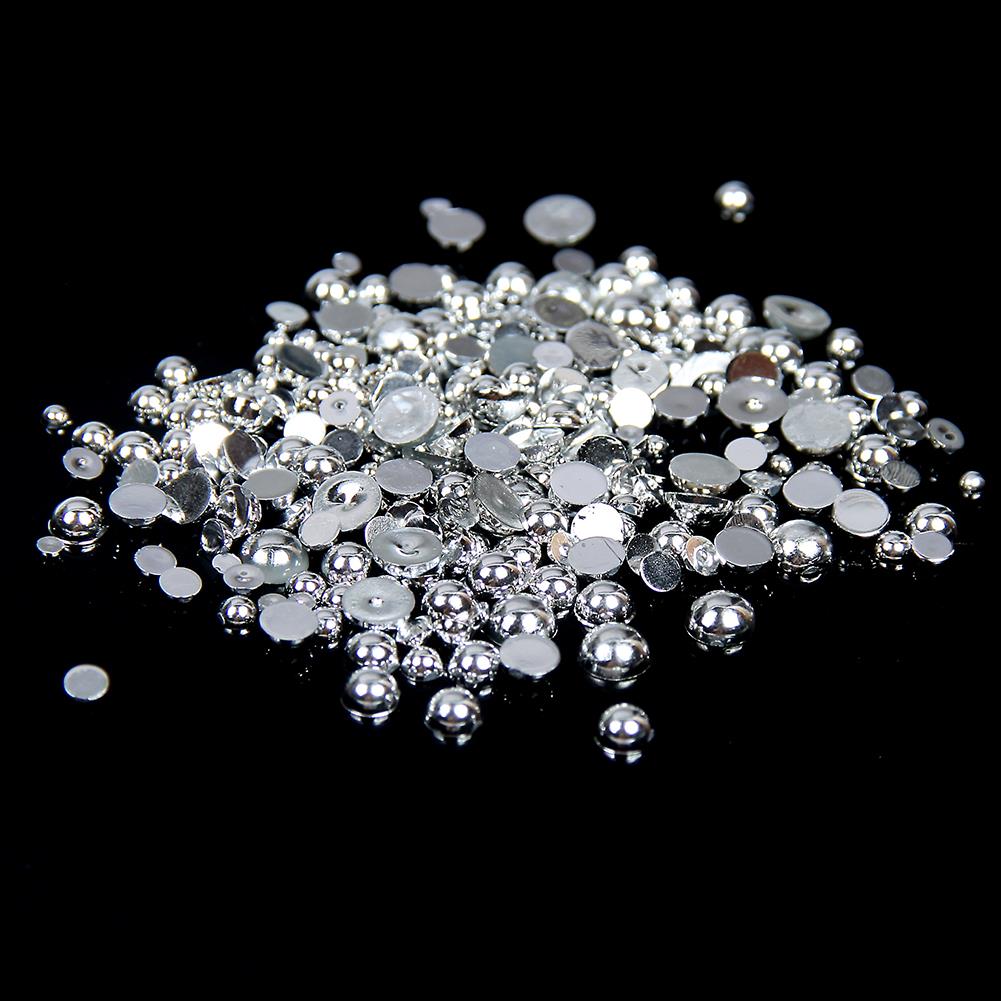 5mm Shiny Silver Metallic Resin Round Flat Back Loose Pearls