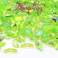 Mixed Shape Resin Rhinestones Medium Peridot Green AB Transparent Rhinestones, Heart, Round, Star, Moon, Diamond Flat Back Loose Rhinestones - 500pcs