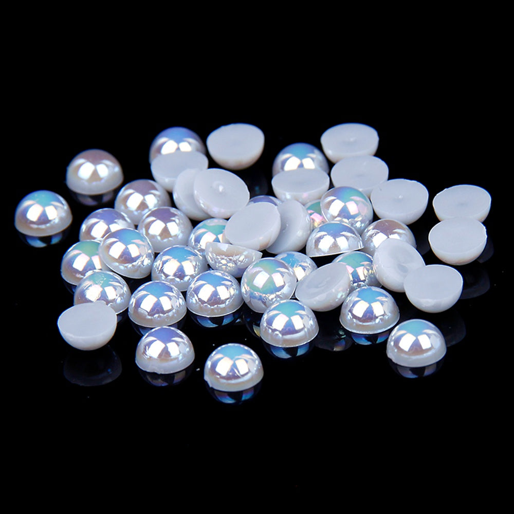 8mm Light Gray AB Resin Round Flat Back Loose Pearls - 500pcs