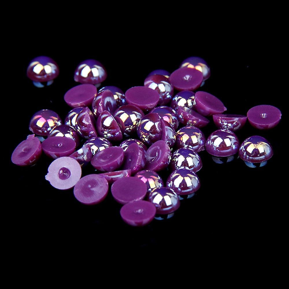 10mm Purple AB Resin Round Flat Back Loose Pearls - 500pcs