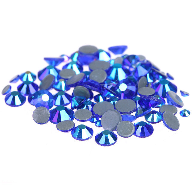 Mixed Sapphire Blue AB Glass Round Flat Back Loose HOTFIX Rhinestones - 400pcs