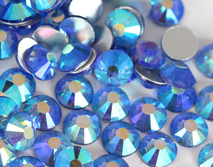 Blue AB Crystal Glass Rhinestones - SS30, 288 Pieces - 6mm Flatback, Round, Loose Bling - TheDecoKraft