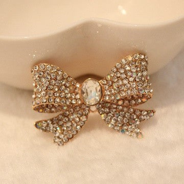 Gold Bow with Crystal AB Rhinestones Bling Cabochon Alloy Metal Decoden