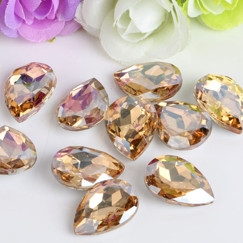 20x30mm Champagne Glass Teardrop Pointback Chatons Rhinestones - 5pcs