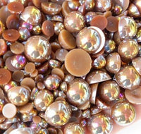 8mm Light Coffee AB Resin Round Flat Back Loose Pearls - 500pcs