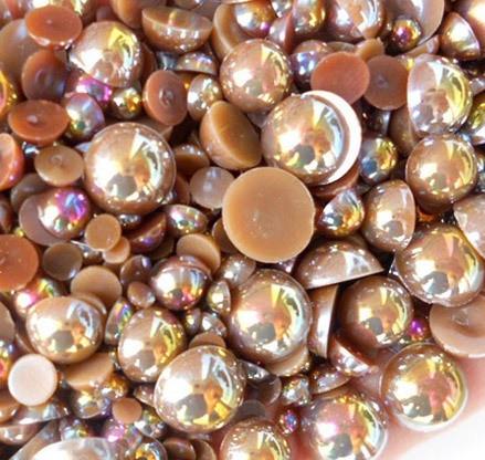 10mm Light Coffee AB Resin Round Flat Back Loose Pearls - 500pcs