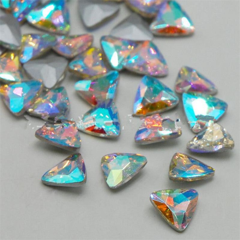 14mm Clear AB Glass Triangle Pointback Chatons Rhinestones - 10pcs