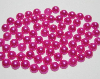 8mm Dark Pink Fuchsia Resin Round Flat Back Loose Pearls - 500pcs