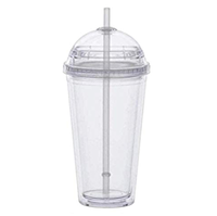 20oz Acrylic Snow Globe Tumbler Cup with Dome Lid & Straw, Double Wall Clear Insulated Snowglobe Tumbler