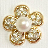 Flower with Pearl & Rhinestones Bling in Gold Setting Cabochon Alloy Metal Decoden