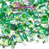 Mixed Shape Resin Rhinestones Emerald Green AB Transparent Rhinestones, Heart, Round, Star, Moon, Diamond Flat Back Loose Rhinestones - 500pcs