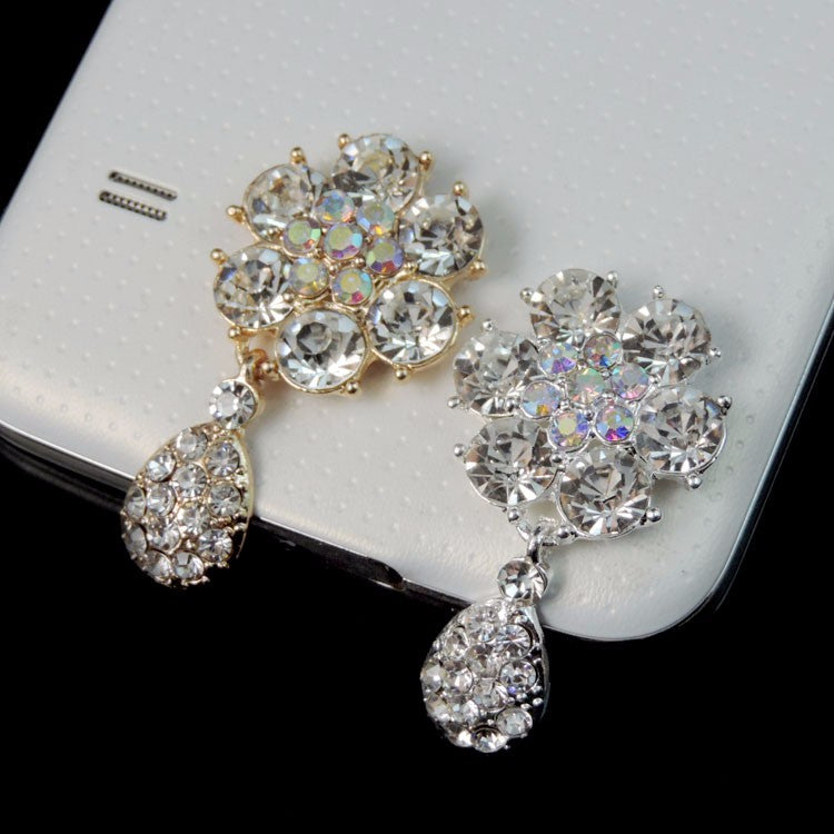 Crystal Rhinestone Flower with Dangling Teardrop in a Silver or Gold Setting Bling Alloy Flatback Cabochons
