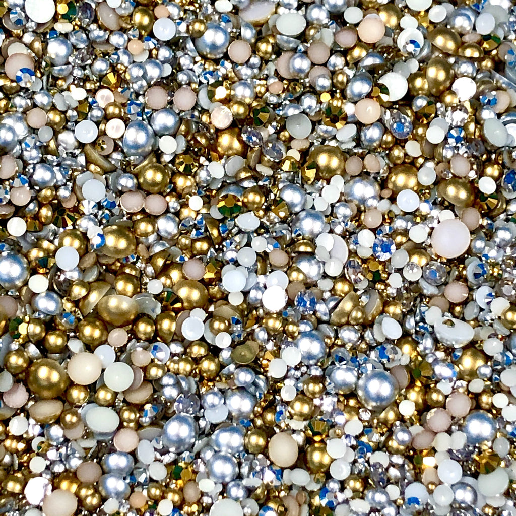Live -  2-10mm Mixed Pearls and Rhinestones Resin Round Flat Back Loose Pearls #60 - 1000pcs