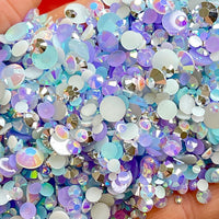 2-6mm Mixed Purple, Aqua, White, Silver Jelly Round Flat Back Loose Rhinestones #27 - 5000pcs