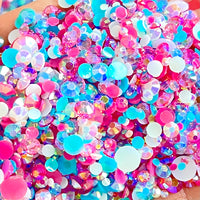 2-6mm Mixed Pink, White, Aqua Jelly Round Flat Back Loose Rhinestones #25 - 5000pcs