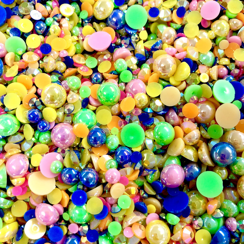 2-10mm Mixed Pearls and Rhinestones Resin Round Flat Back Loose Pearls #12 - 2000pcs