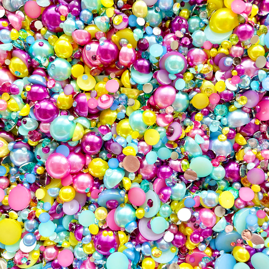 2-10mm Easter 2022 Mixed Pearls and Rhinestones Resin Round Flat Back Loose Pearls #113 - 2000pcs