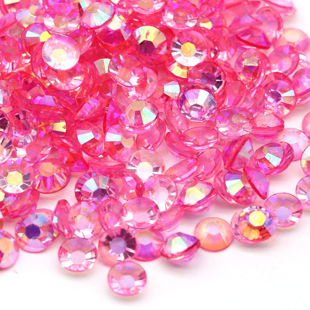WCE - 2 to 6mm Hot Pink AB Transparent Jelly Round Flat Back Loose Rhinestones
