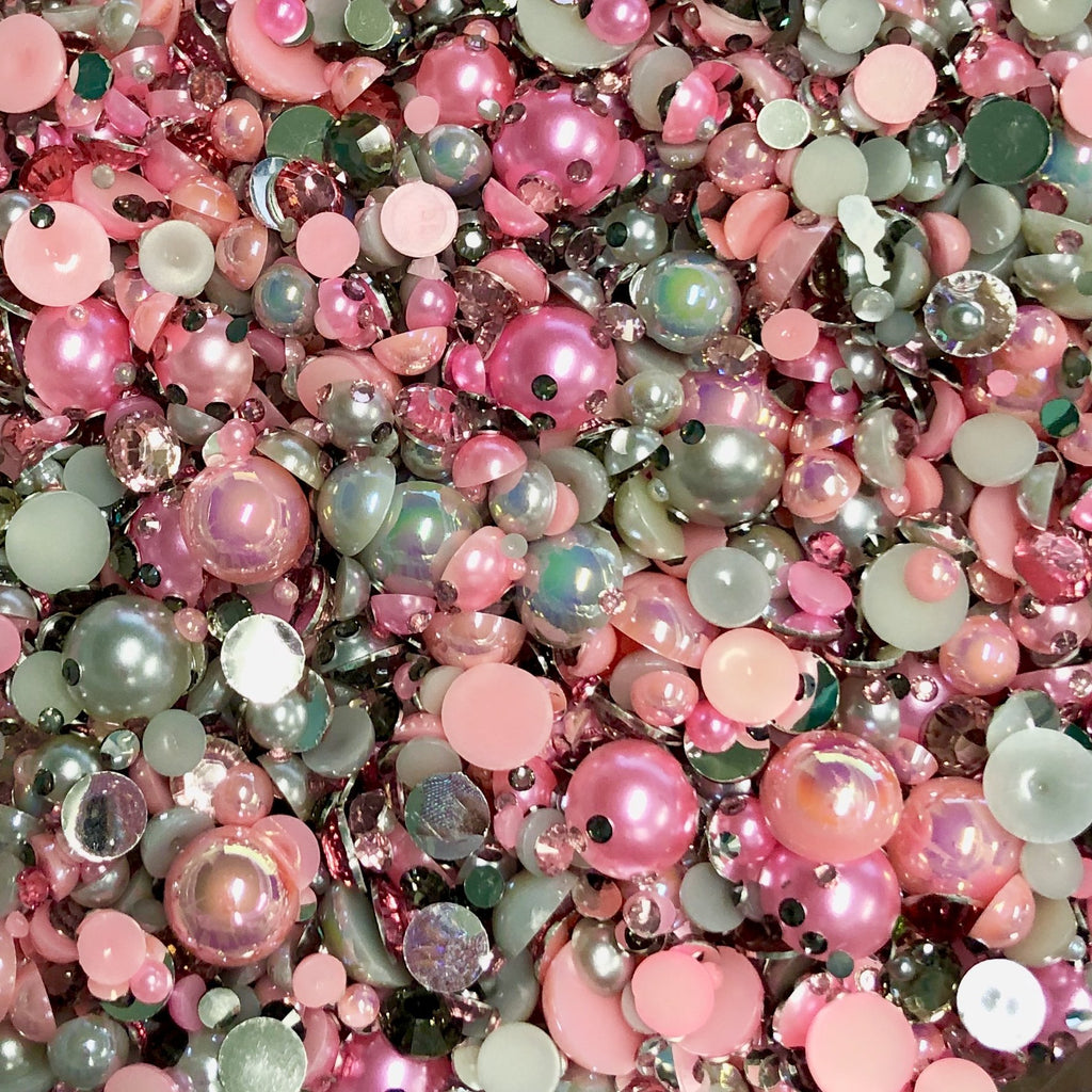 2-10mm Mixed Pearls and Rhinestones Resin Round Flat Back Loose Pearls #28 - 2000pcs