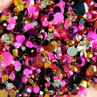 2-6mm Mixed Hot Pink, Black, Gold Jelly Round Flat Back Loose Rhinestones #35 - 5000pcs