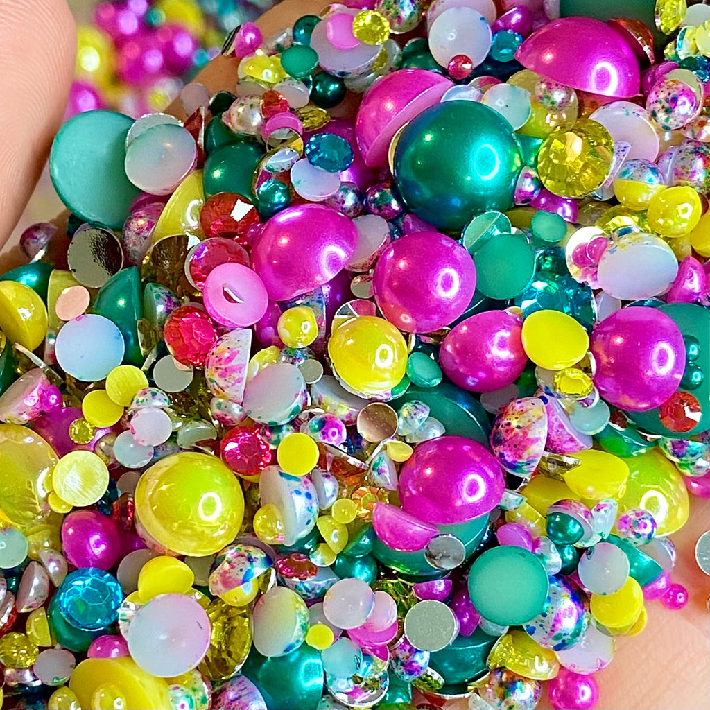 2-10mm Mixed Pearls and Rhinestones Resin Round Flat Back Loose Pearls #106 - 2000pcs